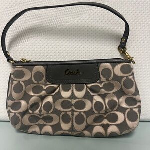 Coach Monogram Tan and gray Wristlet